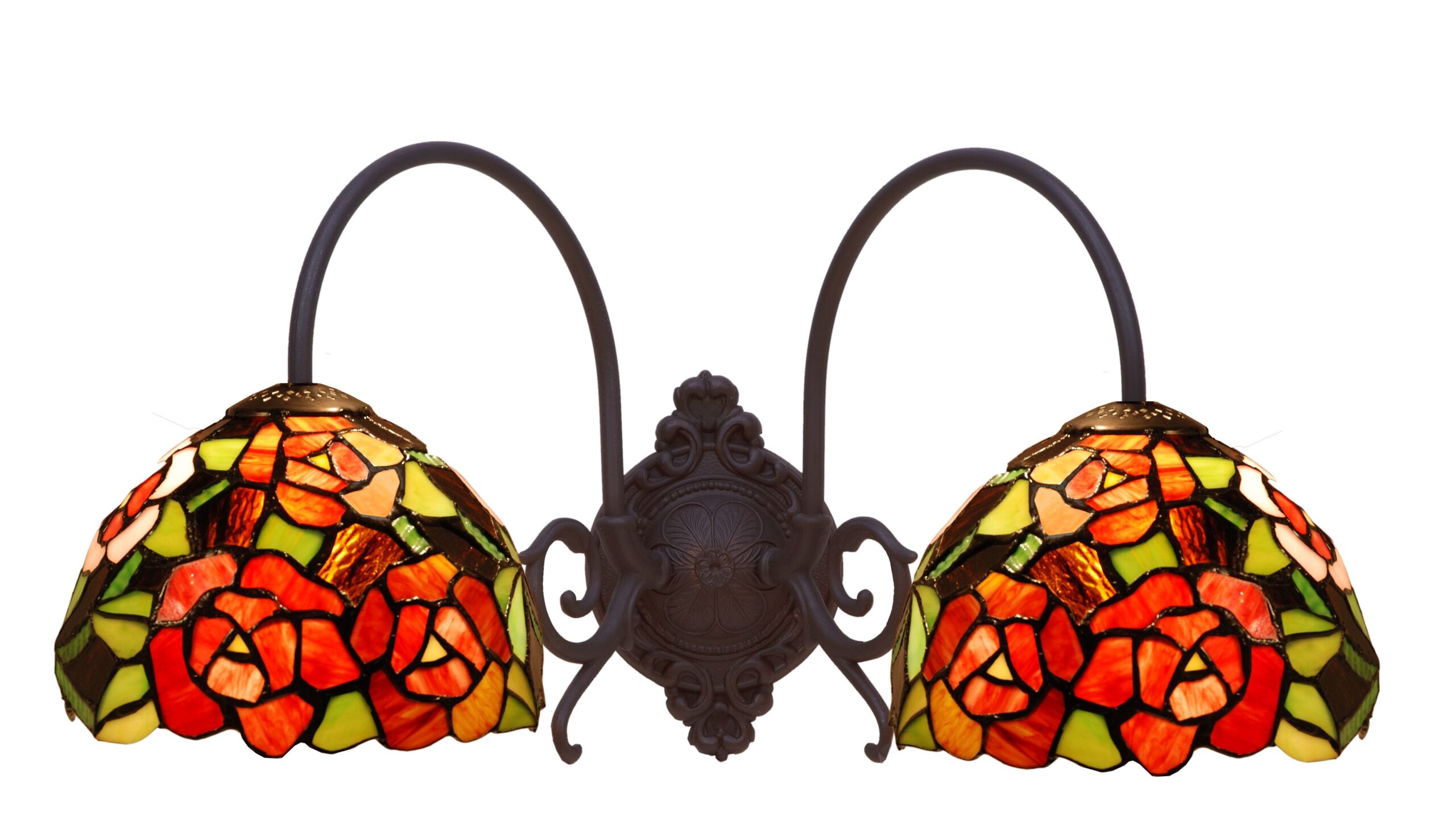 Applique con Rose Rosse Tiffany a 2 Bracci, larga 46cm 4 Applique con Rose Rosse Tiffany a 2 Bracci