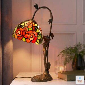 Abatjour con Rose Rosse Tiffany Scultura