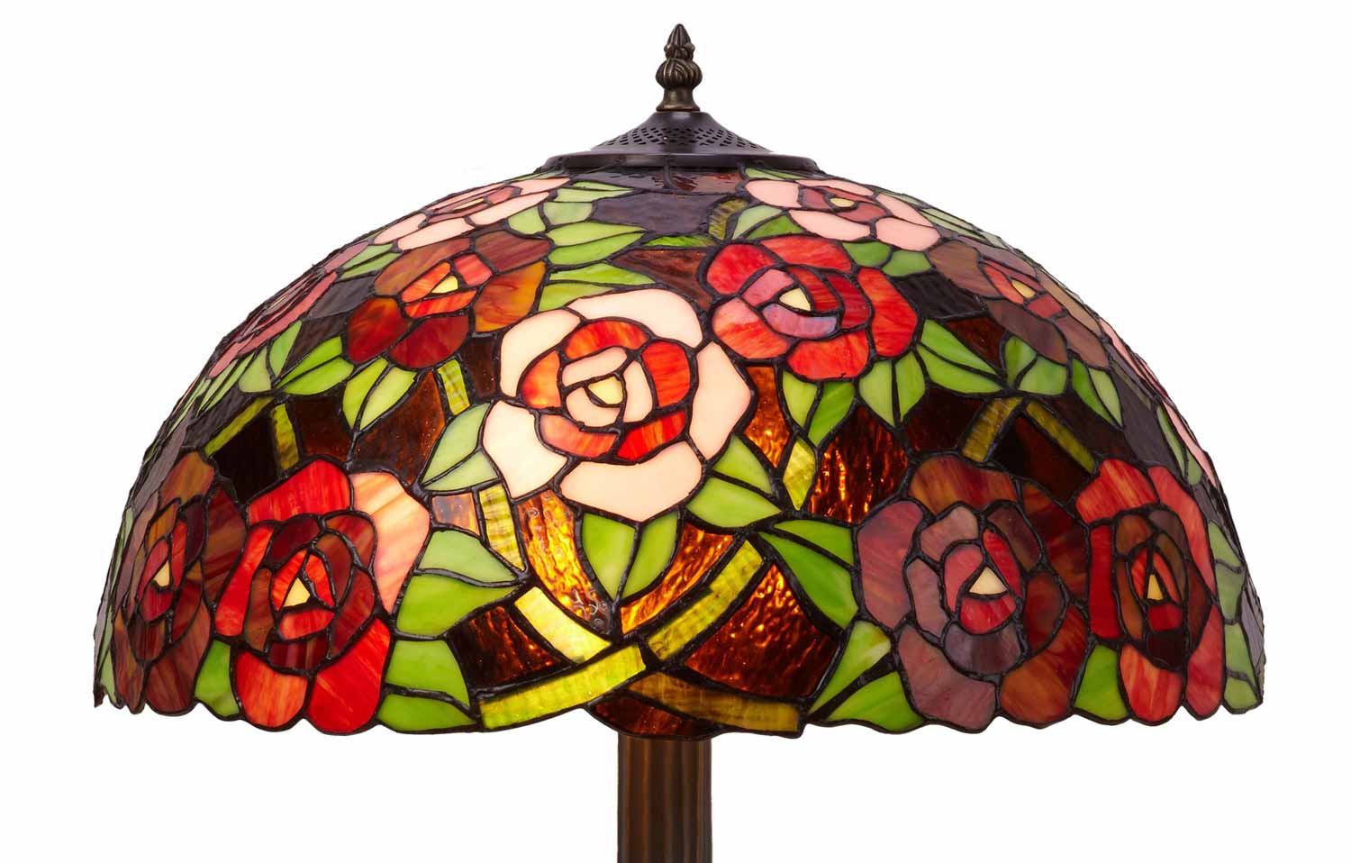 Lampada da Tavolo con Rose Rosse Tiffany, 45cm 3 Lampada da Tavolo con Rose Rosse Tiffany, dettagli paralume tiffany
