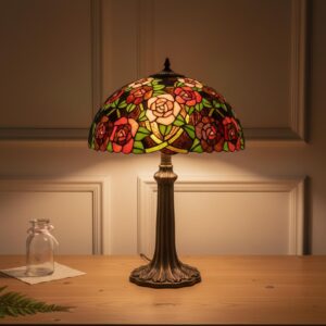Lampada da Tavolo con Rose Rosse Tiffany Media, 30cm