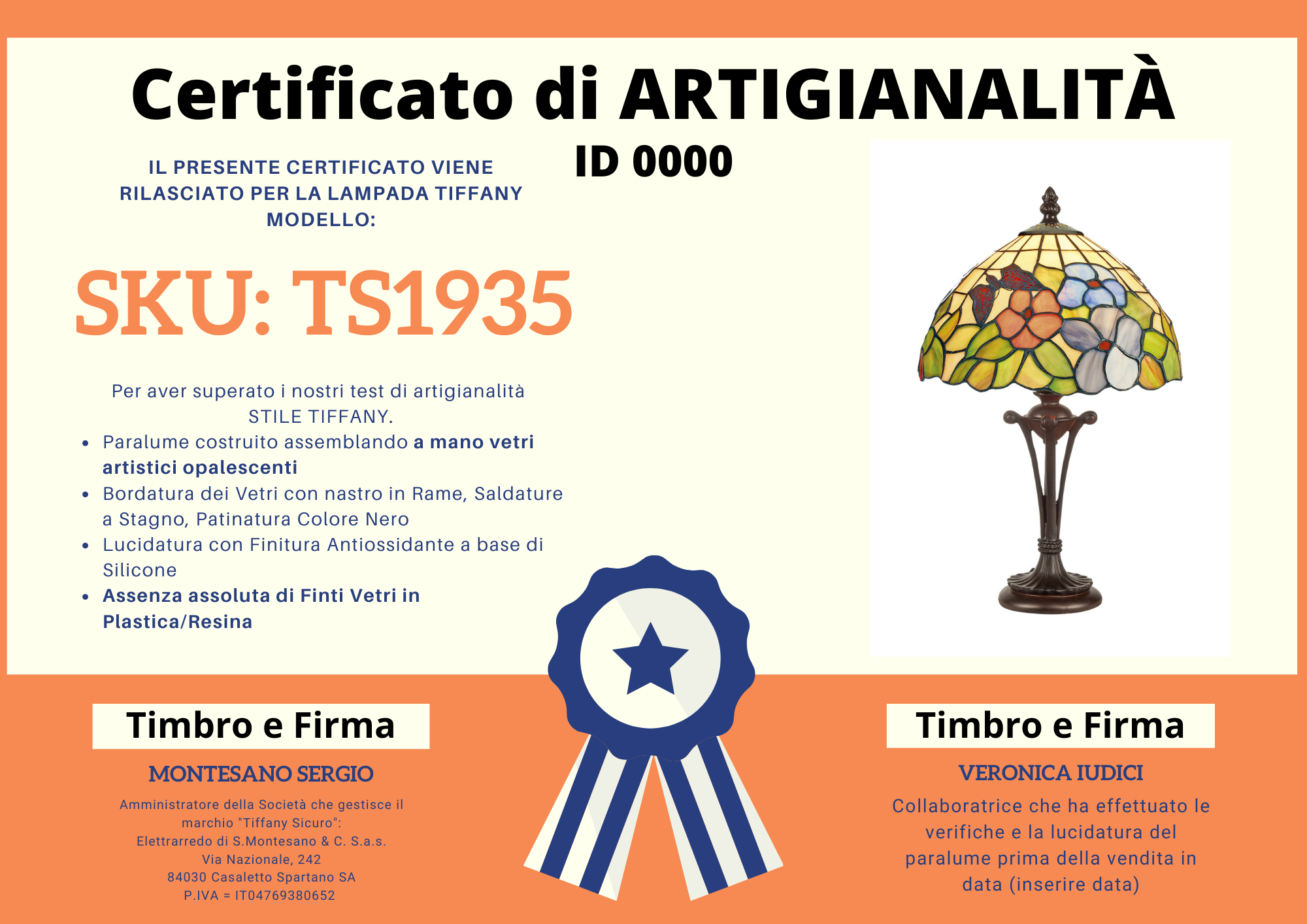Abat Jour Tiffany Fiori e Farfalle, certificato