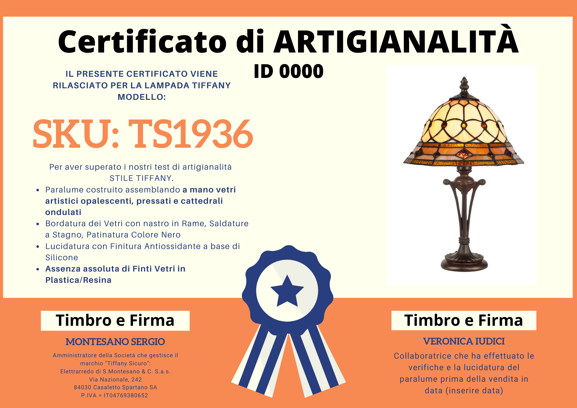 Abat Jour Tiffany Elmetto, 25cm 4 Abat Jour Tiffany Elmetto, certificato