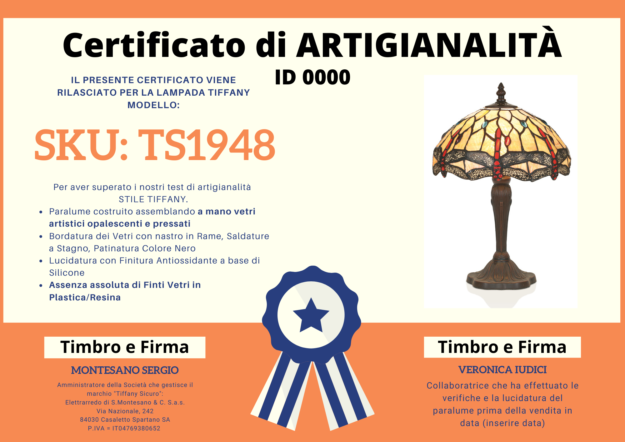 Abat Jour Libellule Tiffany, 25cm 4 Abat Jour Libellule Tiffany, certificato