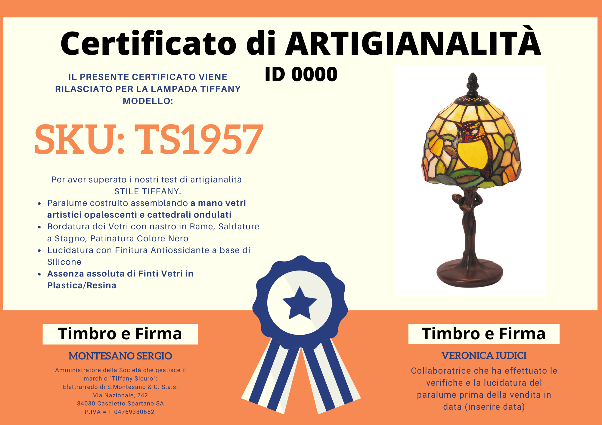 Abat Jour Gufo Tiffany, 15cm 4 Abat Jour Gufo Tiffany, certificato