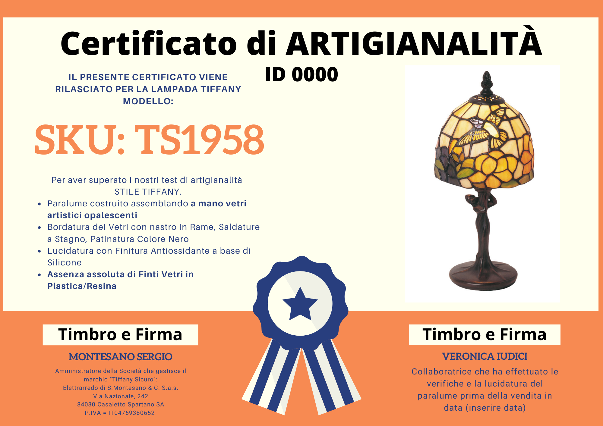 Abat Jour Uccello Tiffany, 15cm 4 Abat Jour Uccello Tiffany, certificato