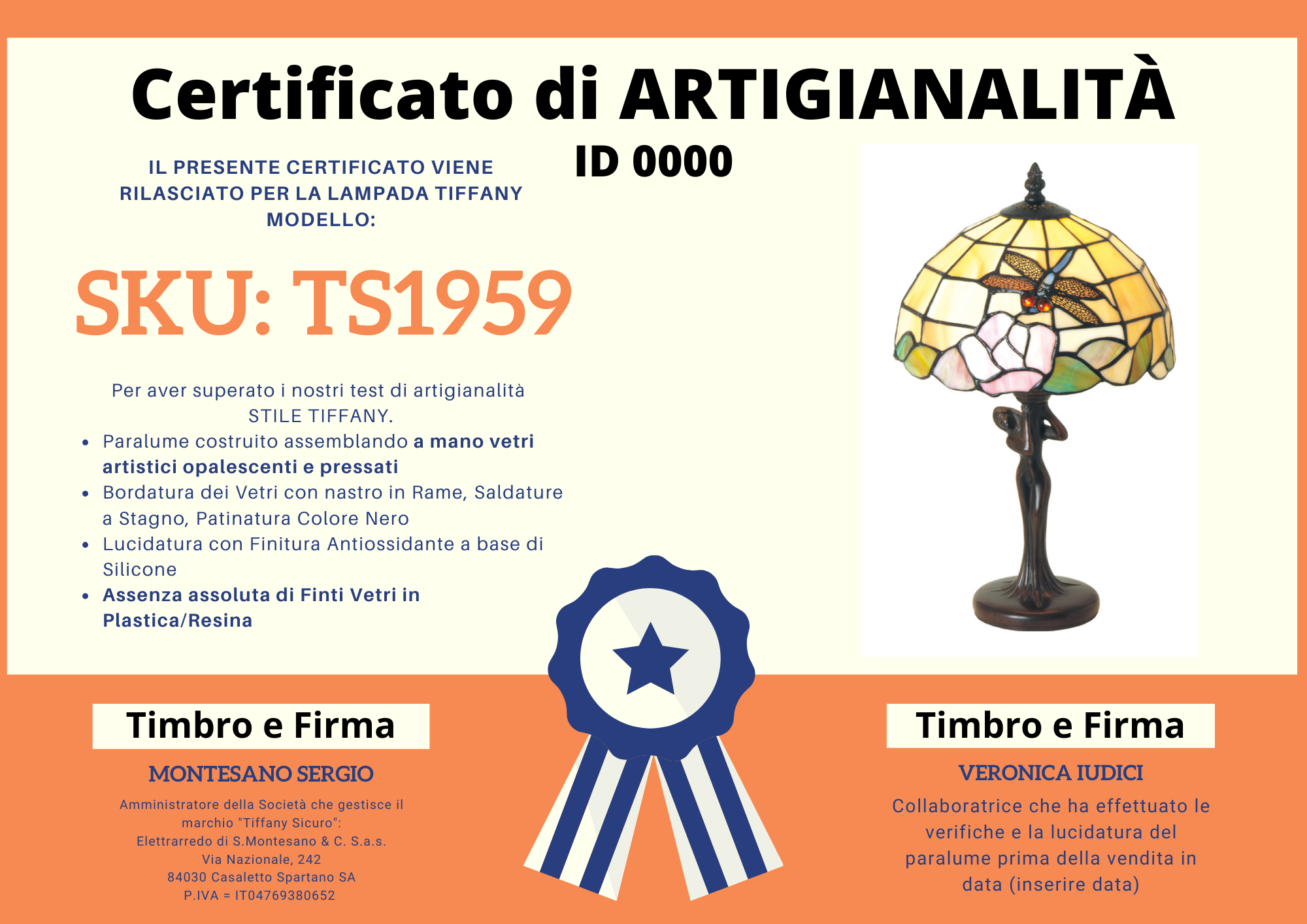 Abat Jour Libellule e Fiori Tiffany, 25cm 4 Abat Jour Libellule e Fiori Tiffany, certificato