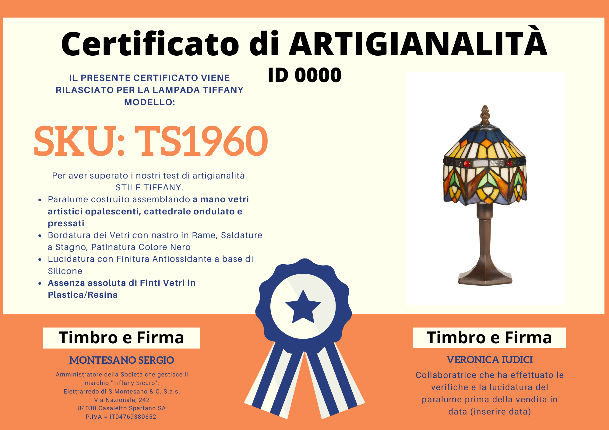 Abat Jour Comodino Art Deco Tiffany, certificato