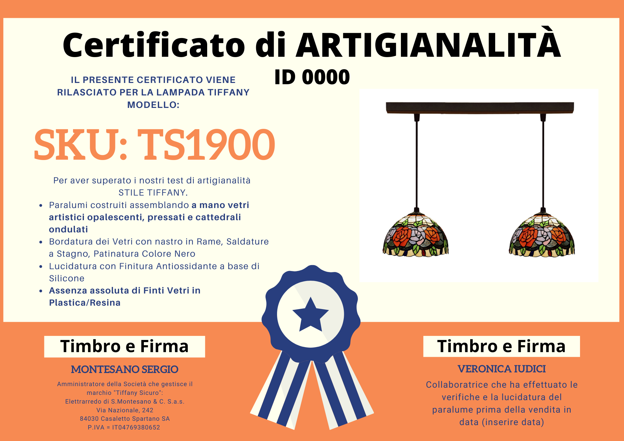 Lampadario Tiffany a Doppia Sospensione con Rose, certificato