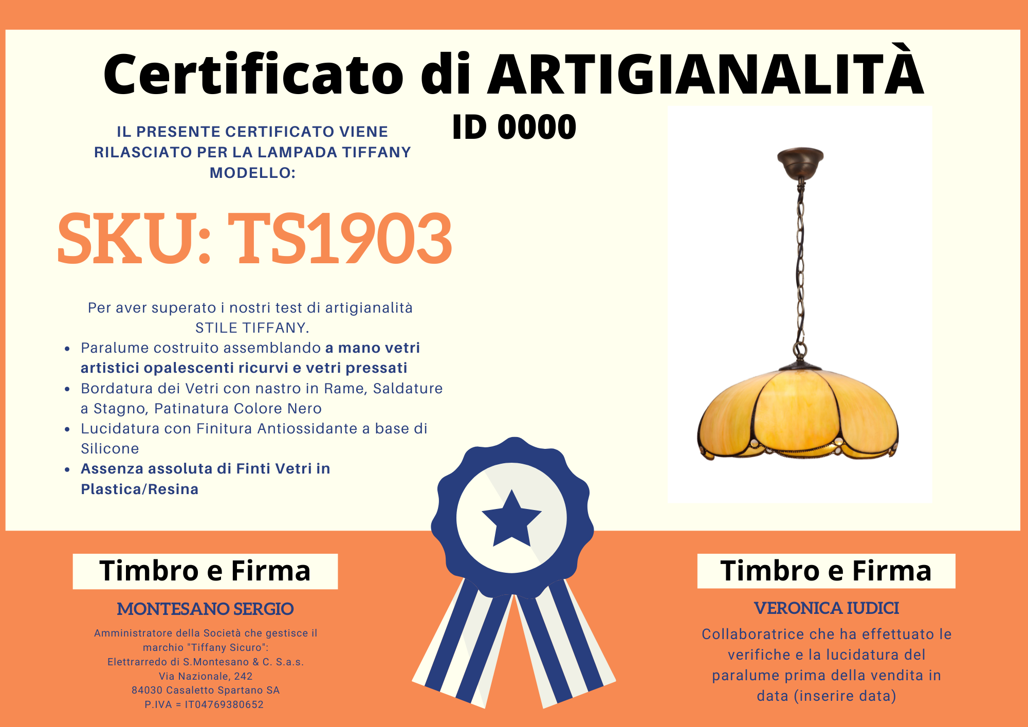 Lampadario Stile Vintage Tiffany, certificato