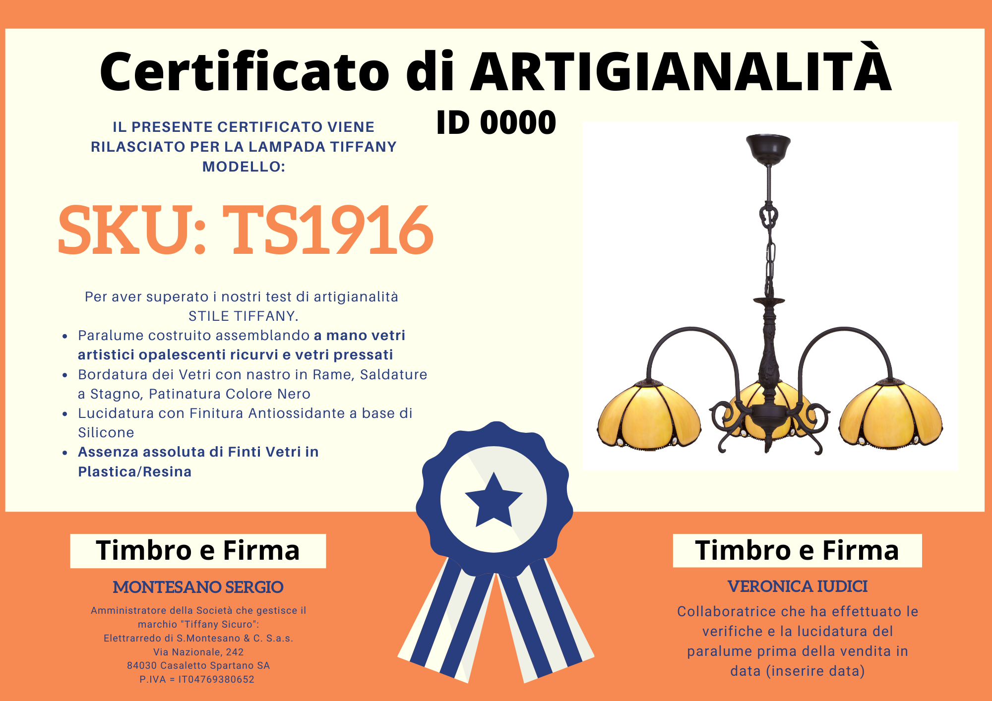 Lampadario Vintage Tiffany a Bracci Tiffany, certificato