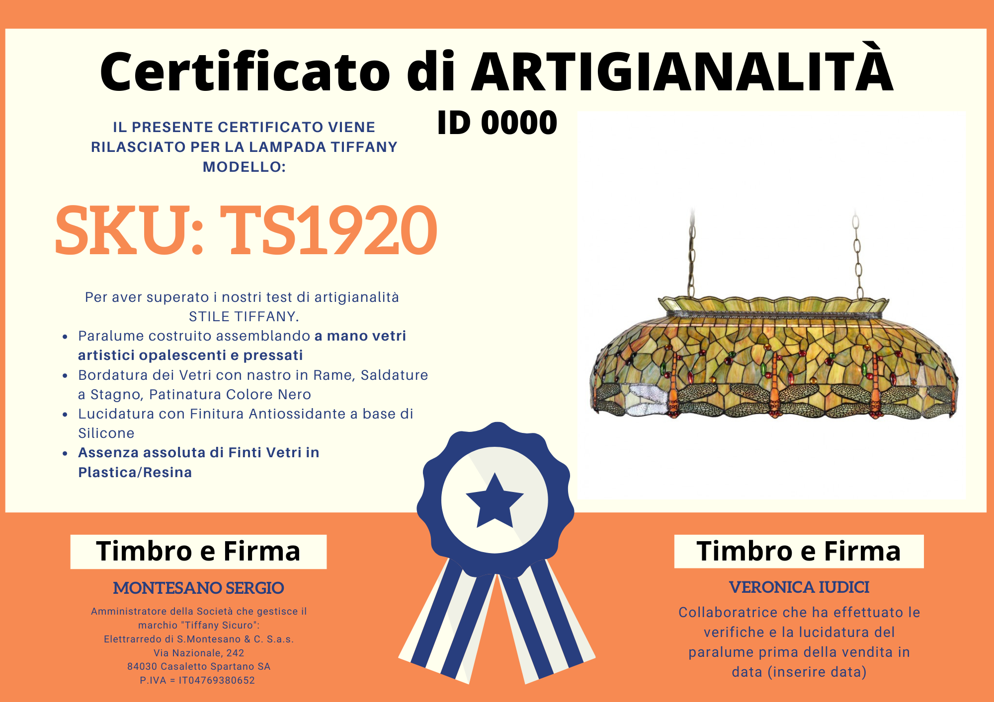 Lampada da Biliardo con Libellule Tiffany, certificato