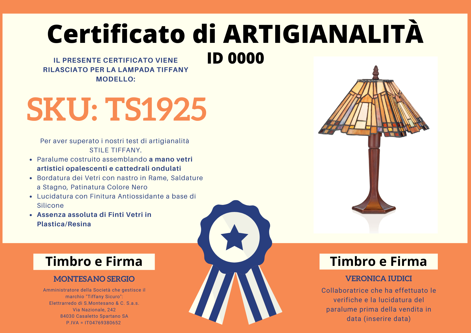 Abat Jour Art Deco Stile Tiffany, certificato