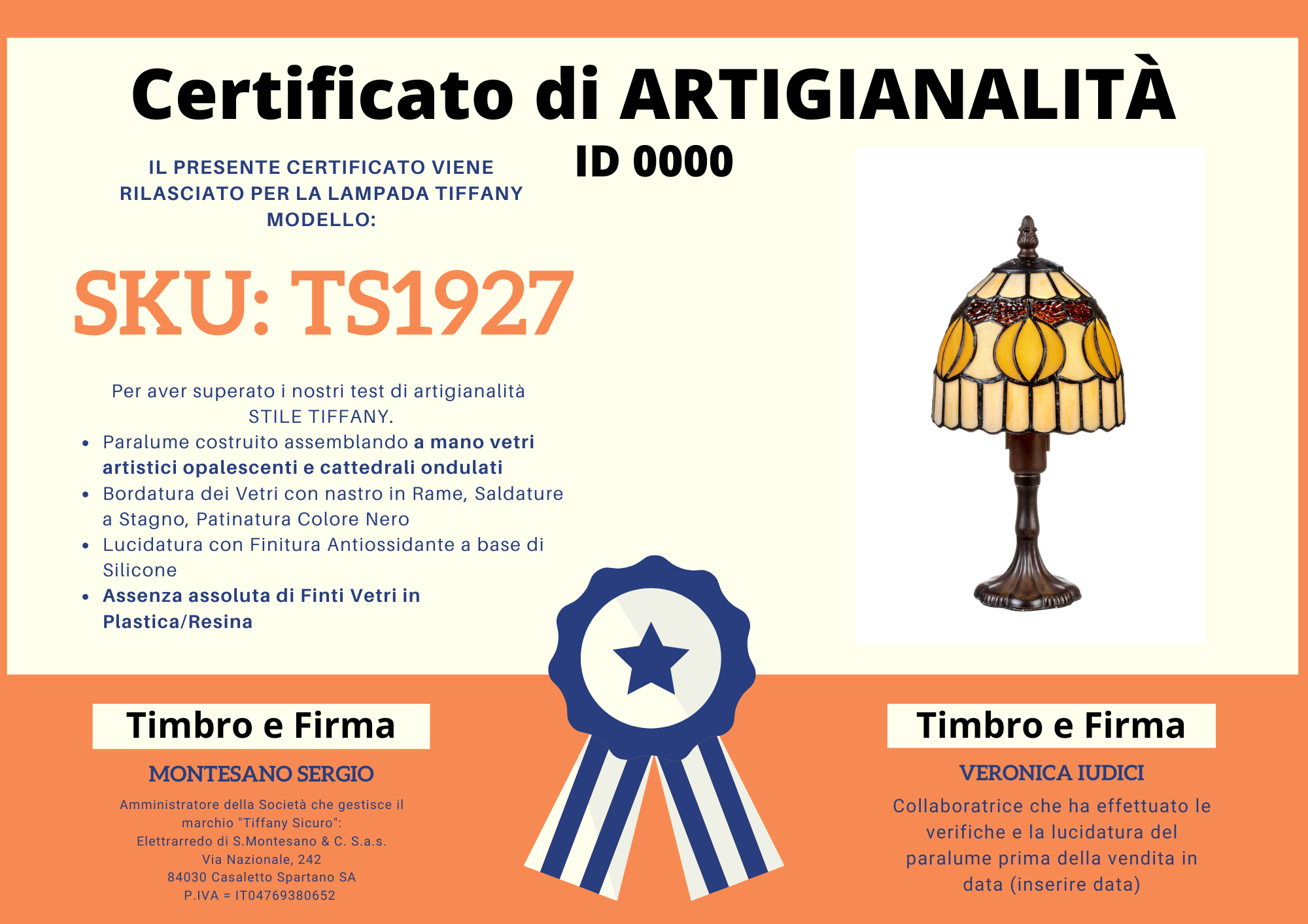 Abat Jour Stile Vintage Tiffany, certificato