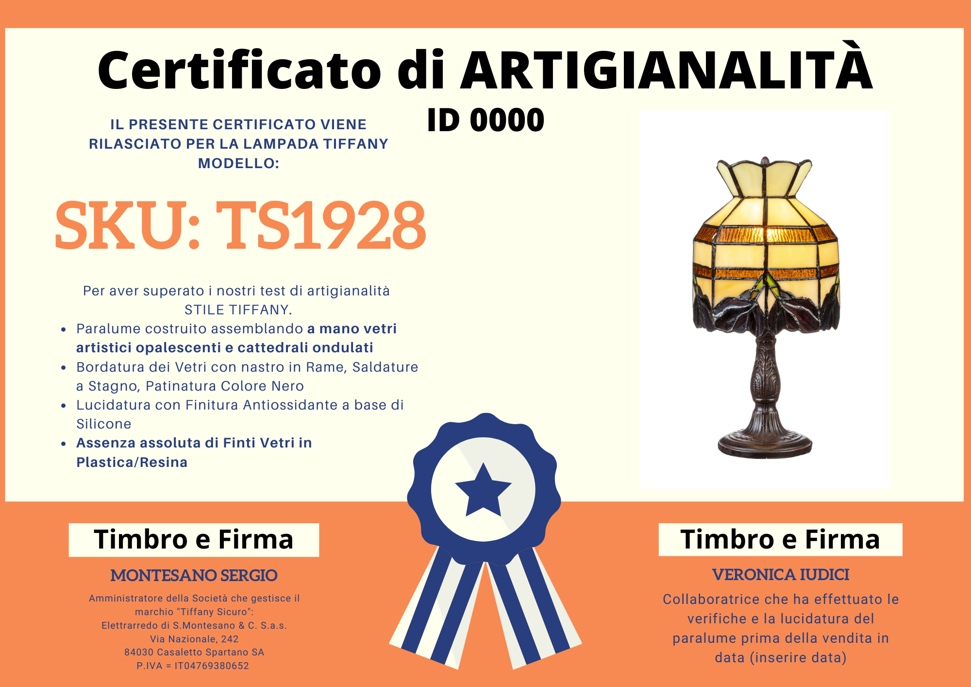 Abat Jour Vintage Stile Tiffany, certificato