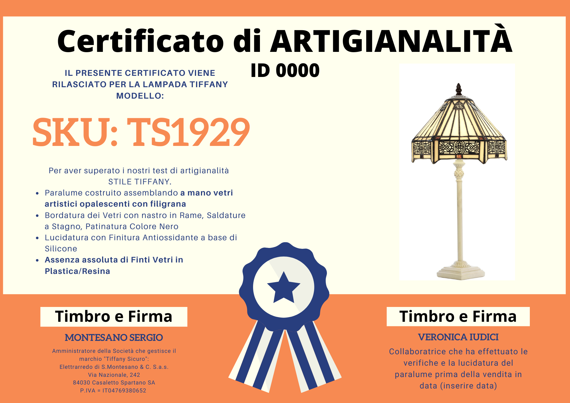 Abat Jour Tiffany Bianca Classica, certificato