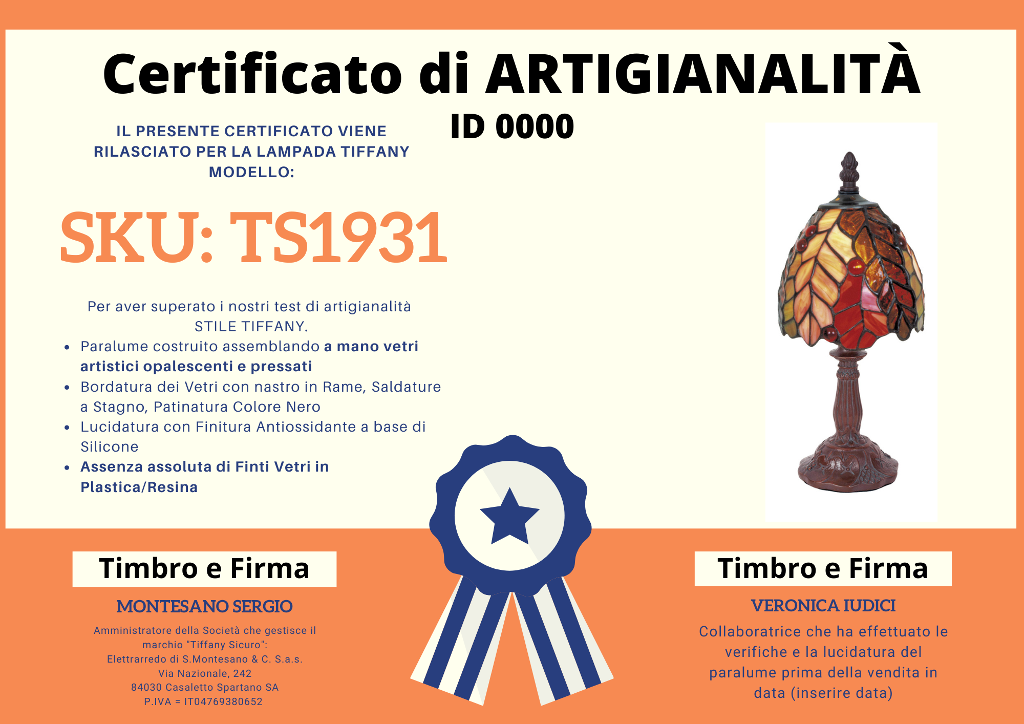 Abat Jour Autunnale Tiffany, certificato