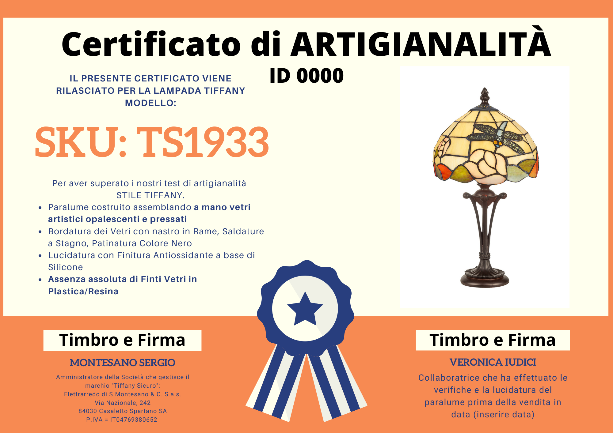 Abat Jour Tiffany Libellule e Fiori, certificato