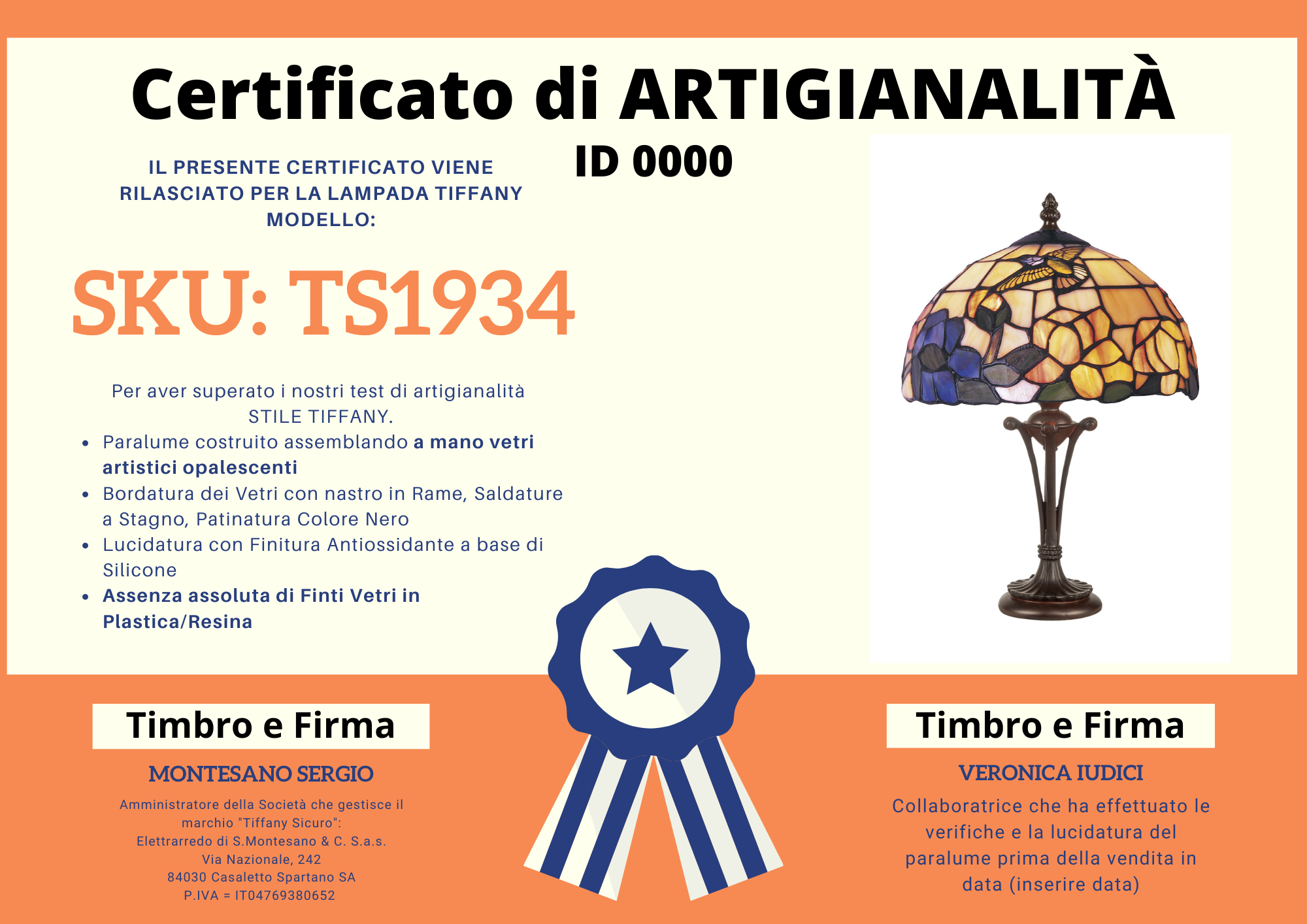 Abat Jour Tiffany Uccelli e Fiori, certificati
