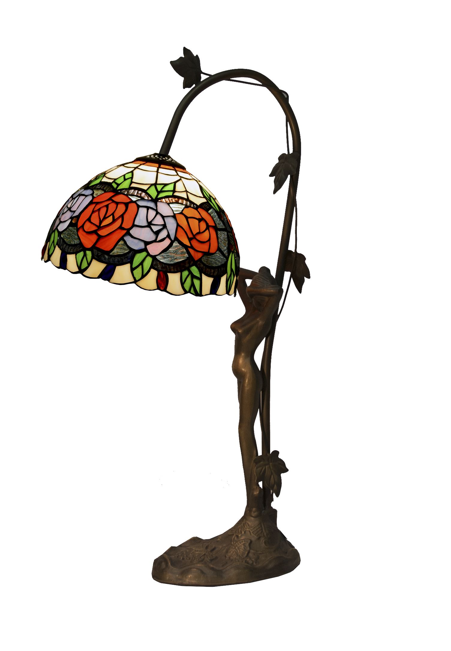 Abatjour con Rose Tiffany Classica, alta 54cm 1 Abatjour con Rose Tiffany Classica