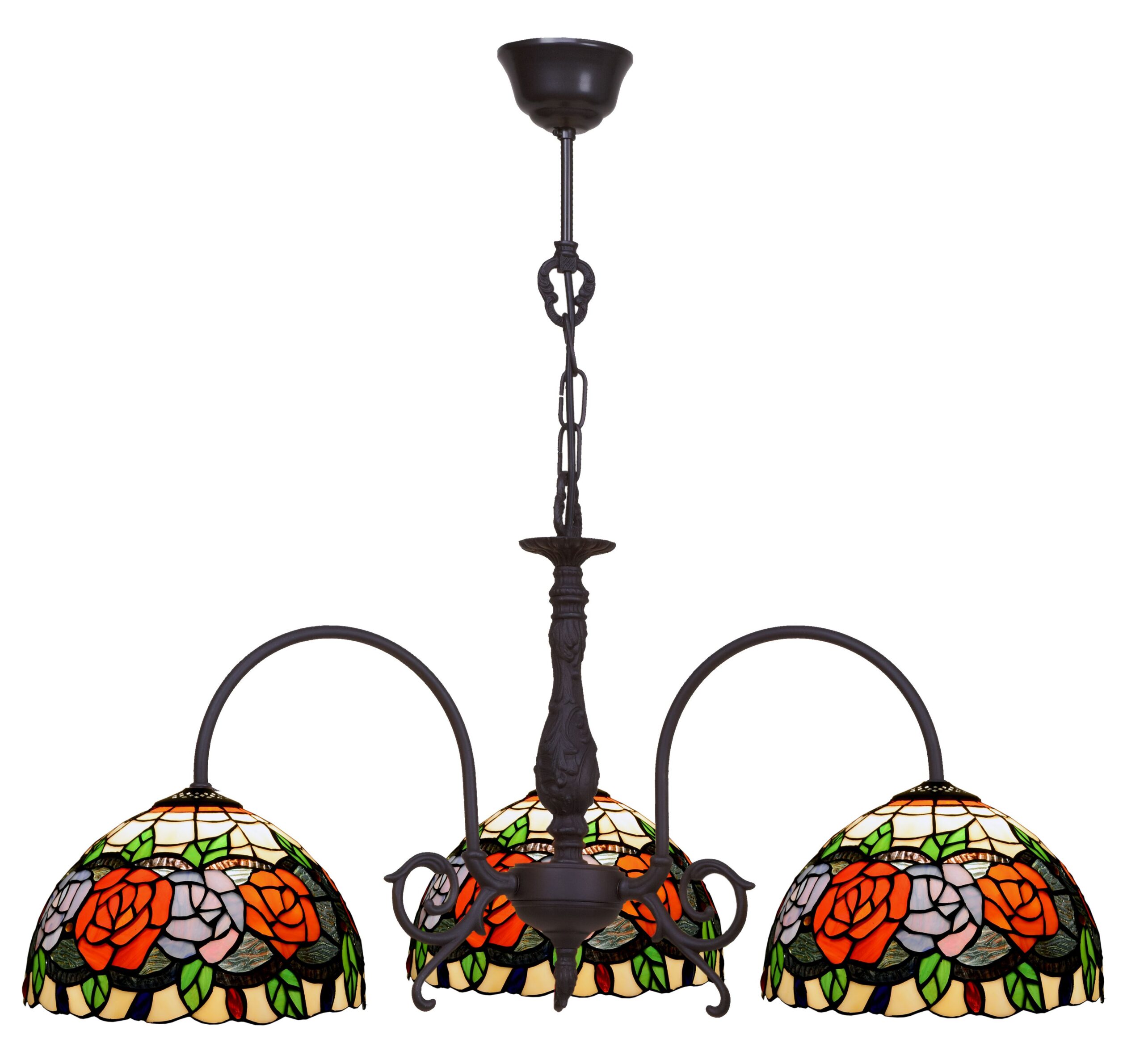 Lampadario a Bracci Tiffany con Rose, largo 64cm 2 Lampadario a Bracci Tiffany con Rose