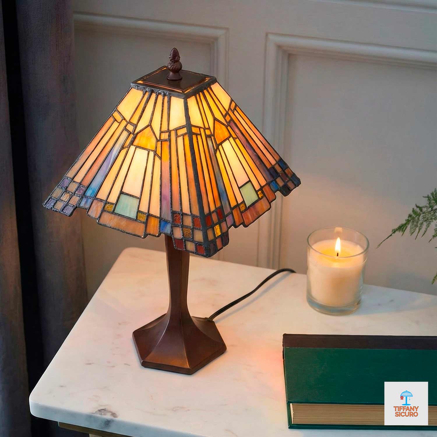 Abat Jour Art Deco Stile Tiffany, 21cm x 21cm 2 Abat Jour Art Deco Stile Tiffany