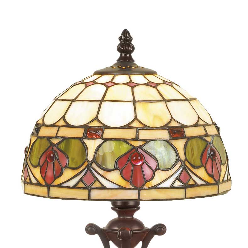 Abat Jour Art Deco Tiffany con Fiori Rossi, 25cm 3 Abat Jour Art DecoTiffany con Fiori Rossi, paralume