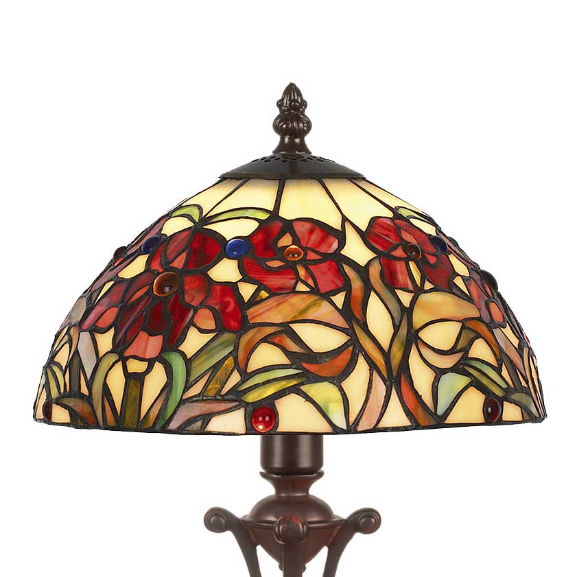 Abat Jour Liberty Tiffany con Fiori Rossi, 25cm 3 Abat Jour Liberty Tiffany con Fiori Rossi, paralume