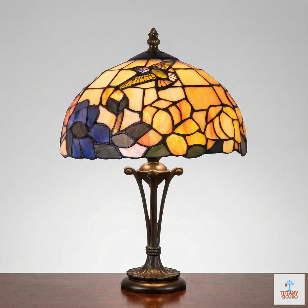 Abat Jour Tiffany Uccelli e Fiori, 25cm 1 Abat Jour Tiffany Uccelli e Fiori