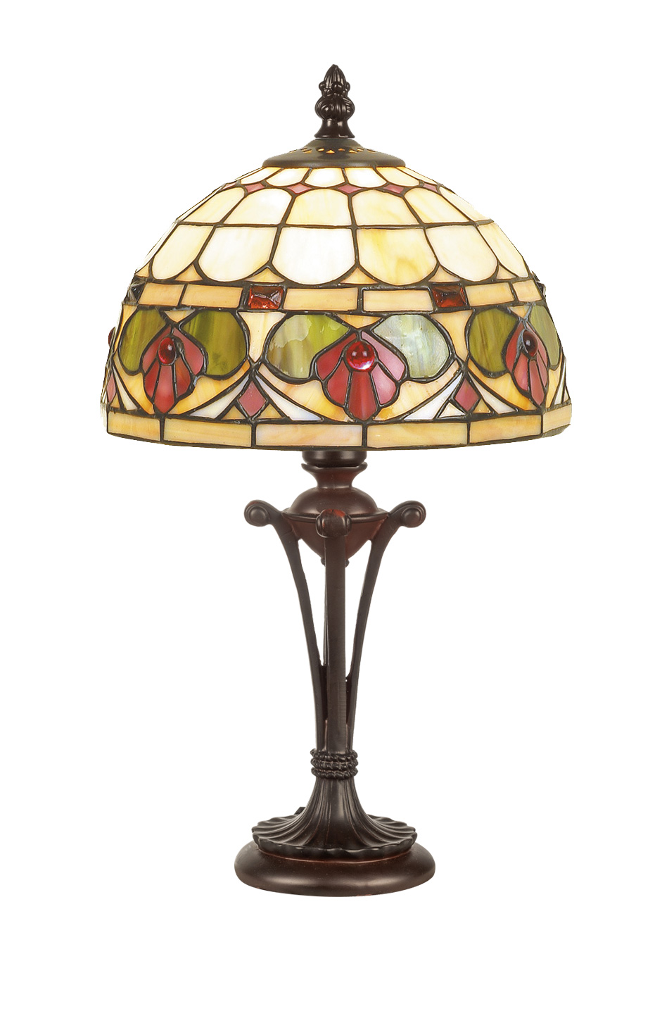 Abat Jour Art Deco Tiffany con Fiori Rossi, 25cm 1 Abat Jour Art Deco Tiffany con Fiori Rossi