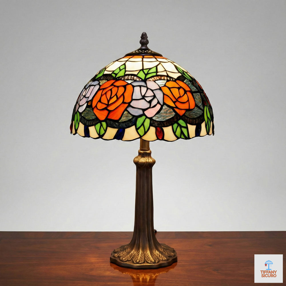 Lampada da Tavolo con Rose Tiffany Media, 30cm 1 Lampada da Tavolo con Rose Tiffany Media