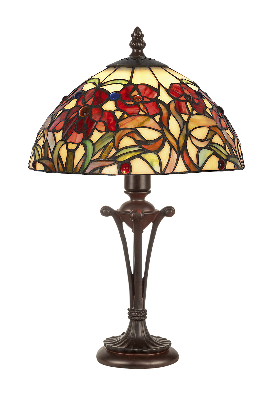 Abat Jour Liberty Tiffany con Fiori Rossi, 25cm 1 Abat Jour Liberty Tiffany con Fiori Rossi