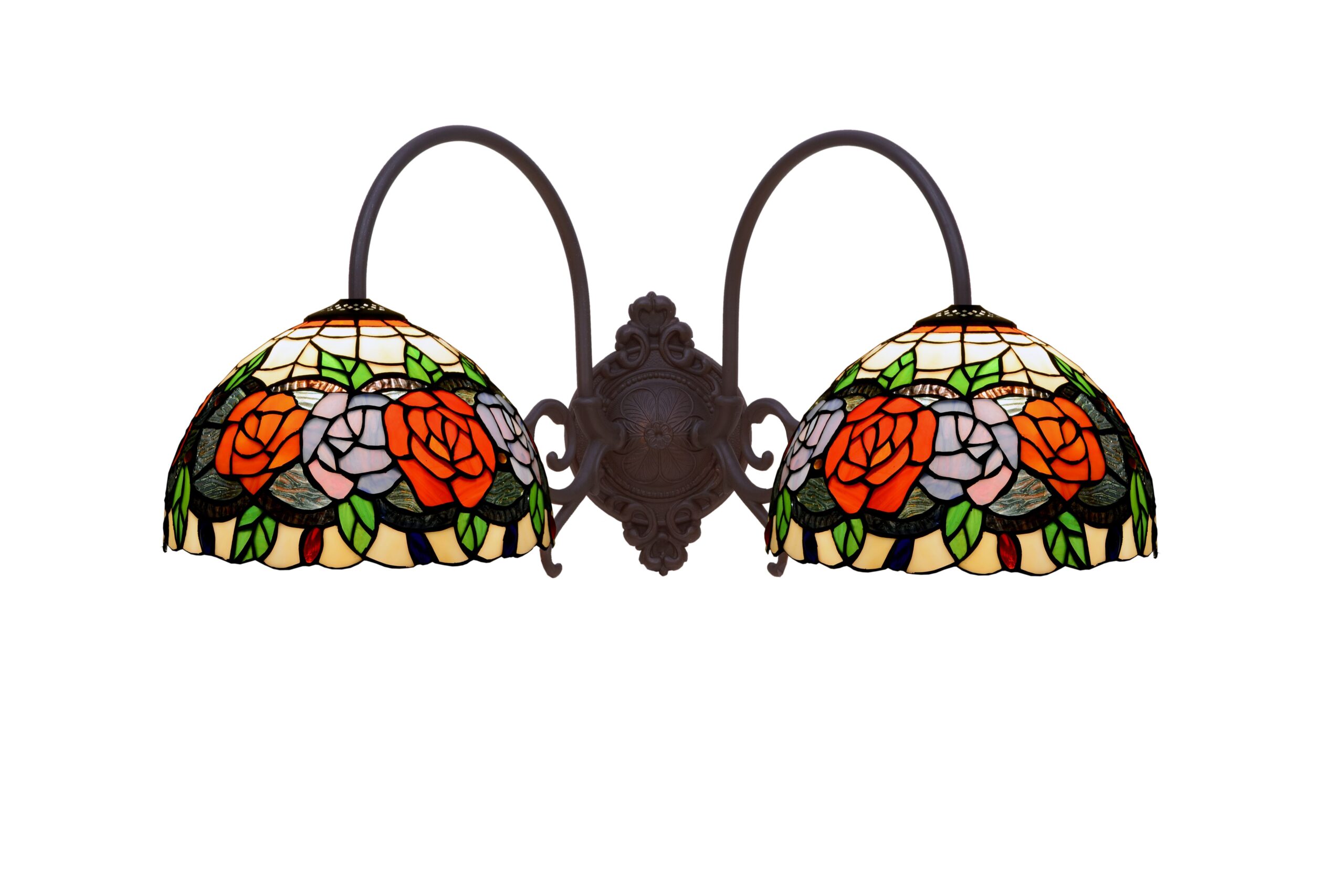 Applique Tiffany con Rose a 2 Bracci, larga 46cm 1 Applique Tiffany con Rose a 2 Bracci