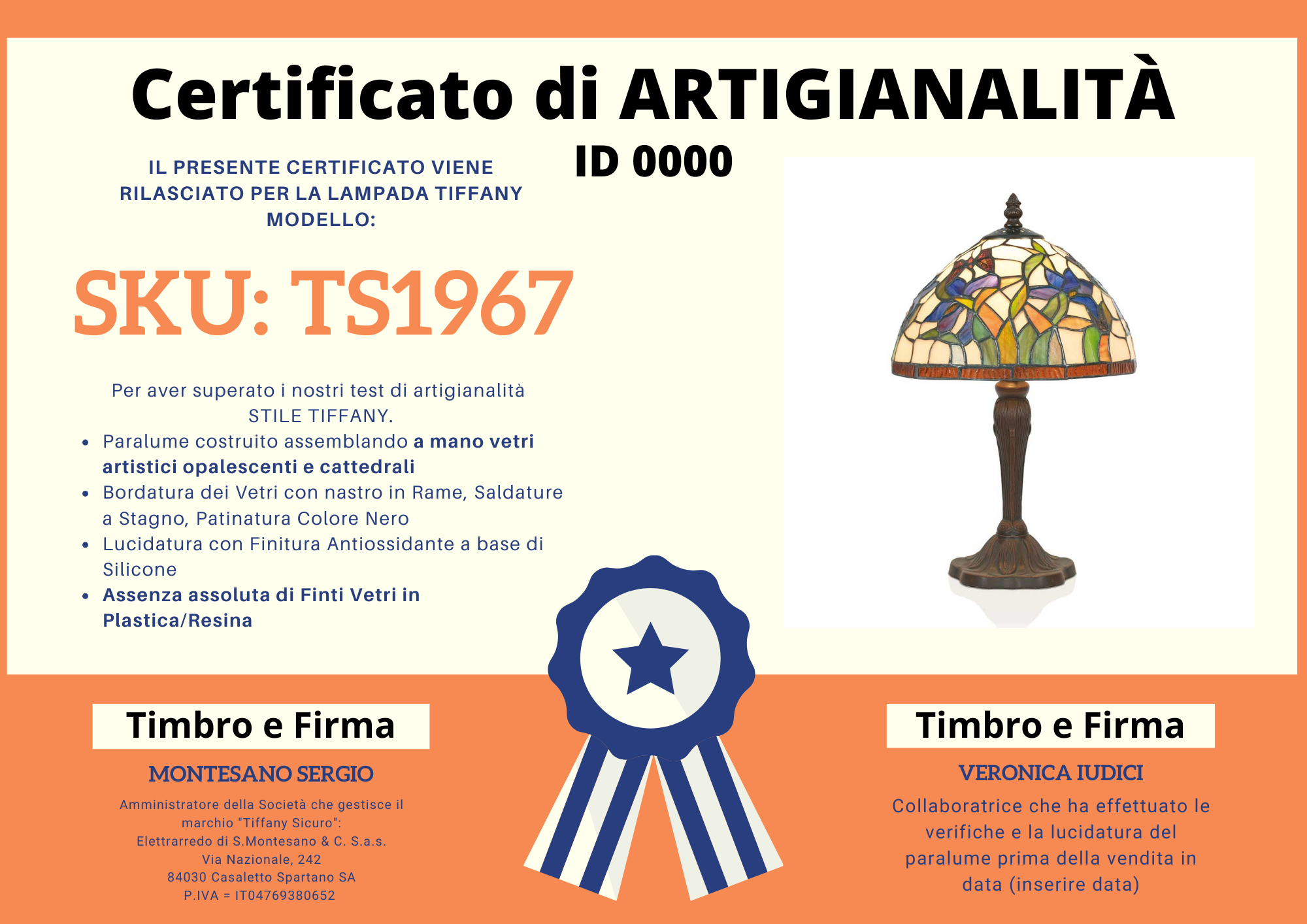 Abat Jour Fiori Blu e Viola Tiffany, 25cm 5 Abat Jour Fiori Blu e Viola Tiffany, certificato