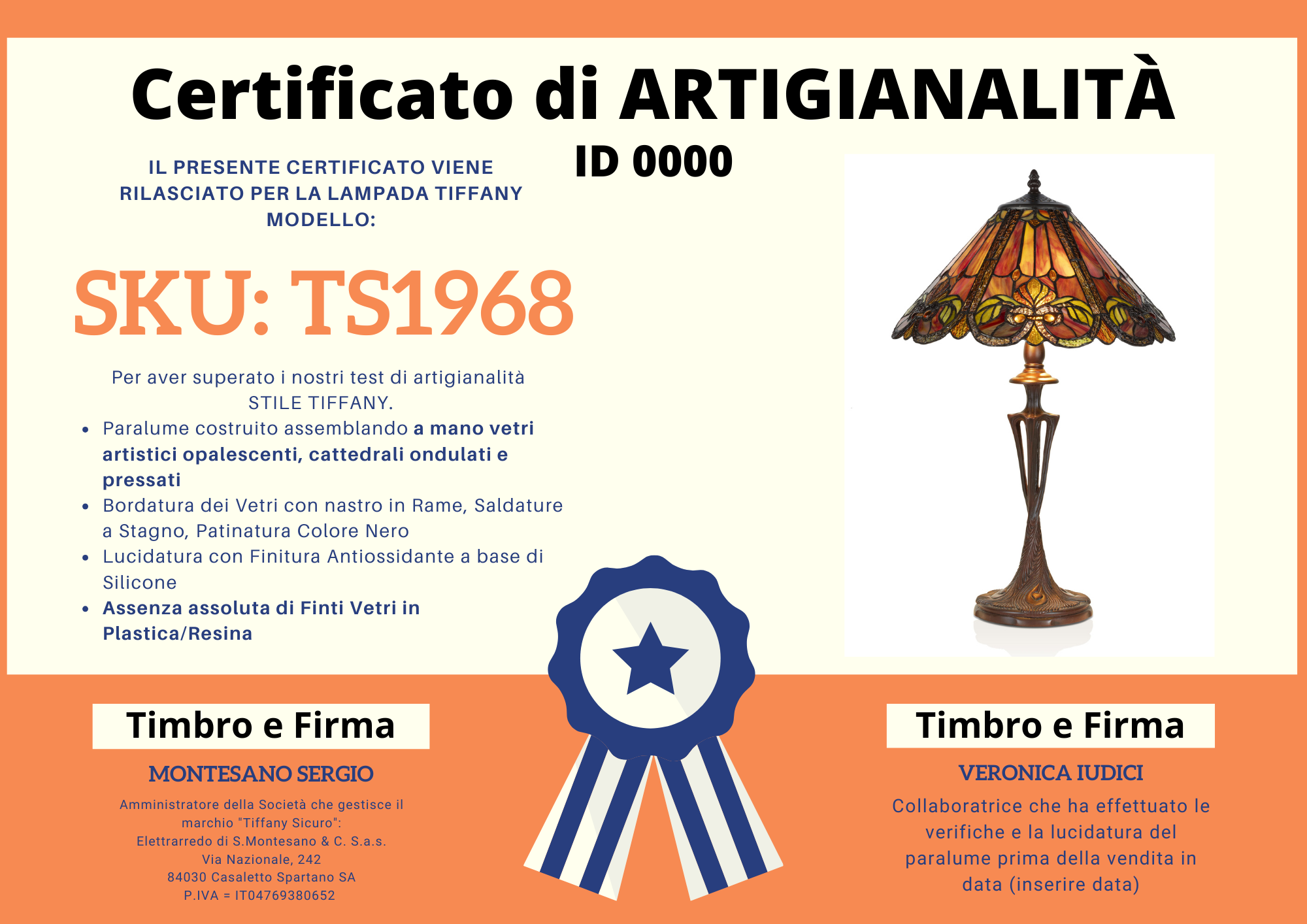 Lampada Liberty da Tavolo Tiffany, certificato
