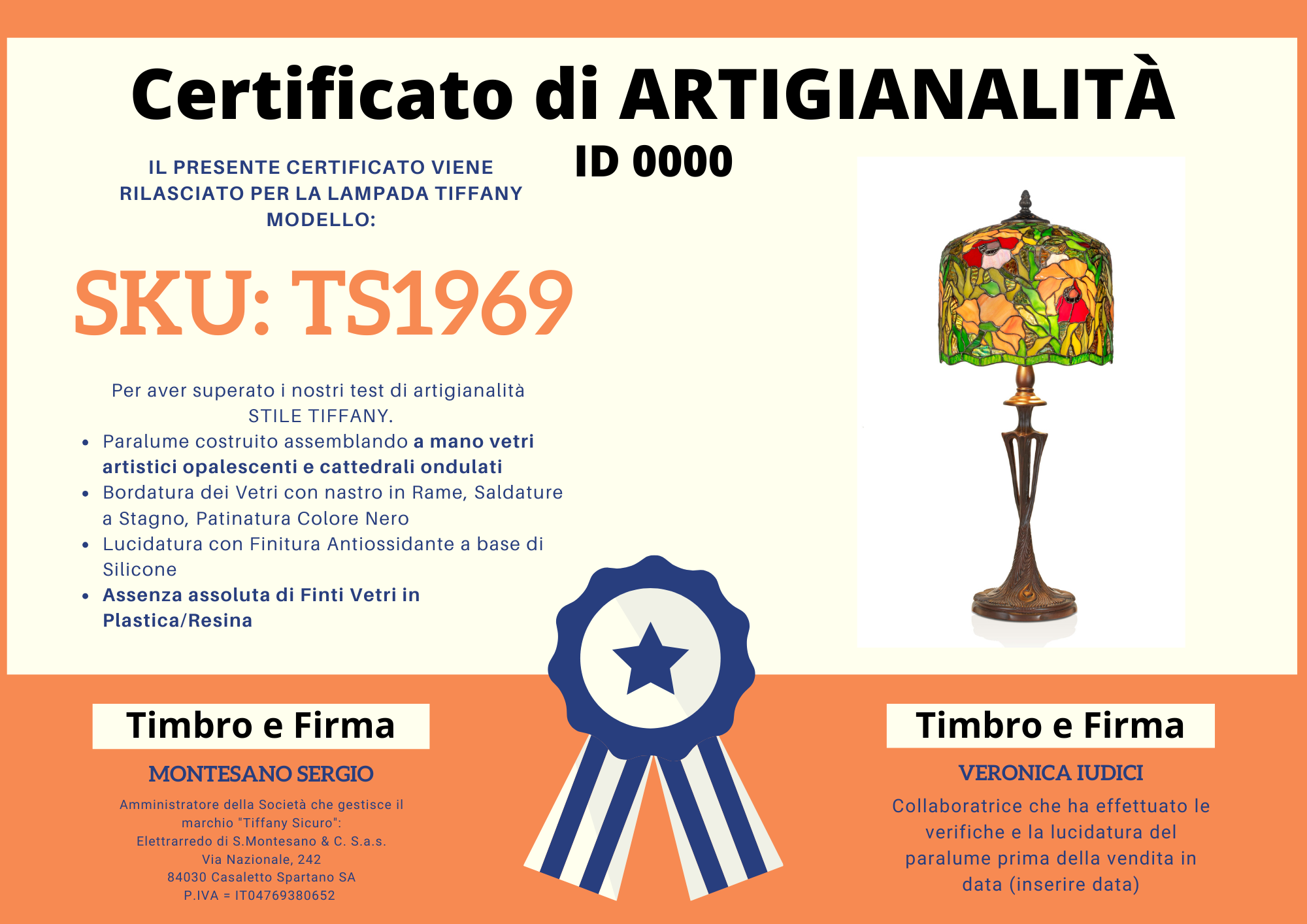Lampada con Fiori Stile Liberty, 25cm 5 Lampada con Fiori Stile Liberty, certificato