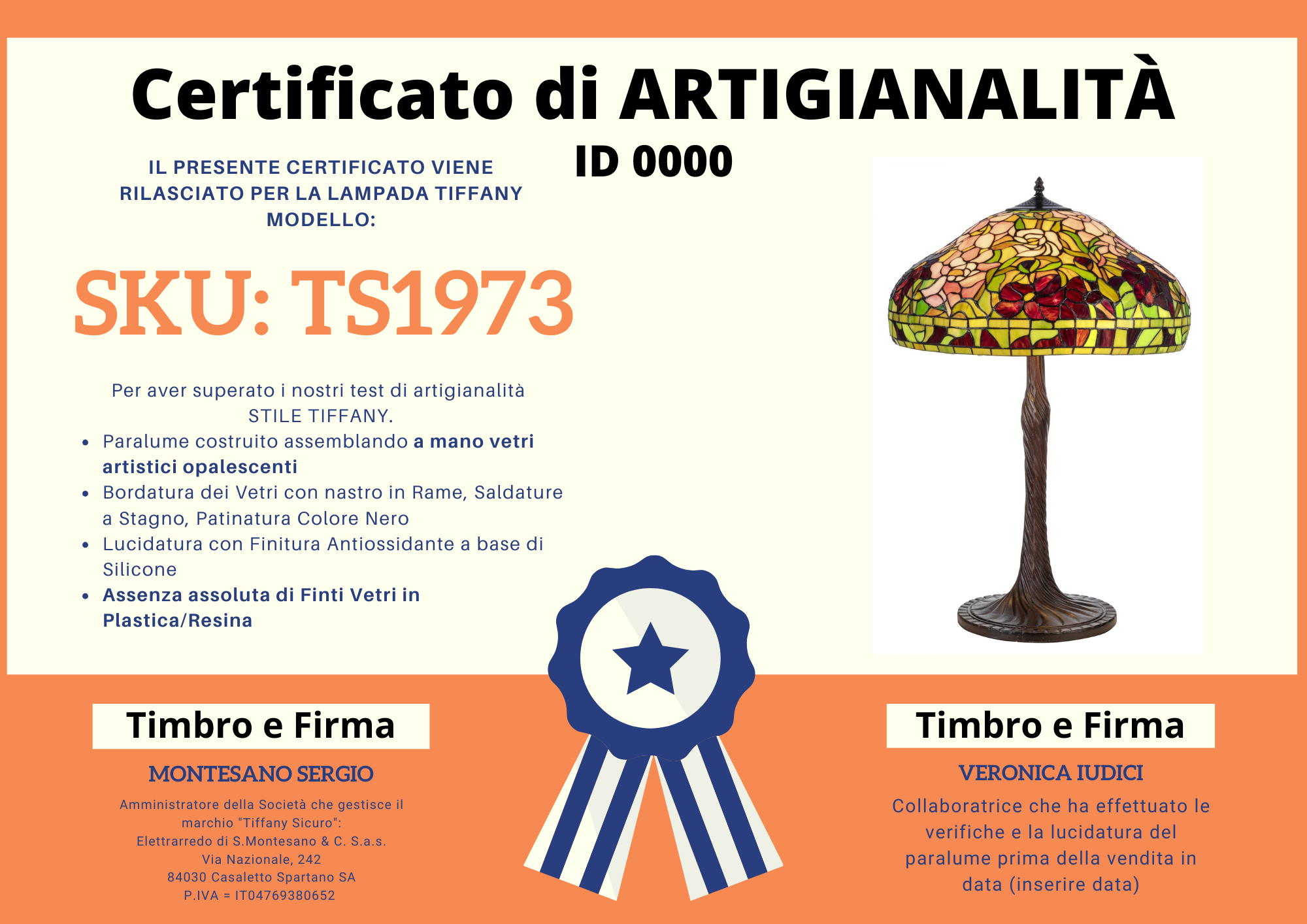 Lampada con Fiori in Stile Tiffany, certificato