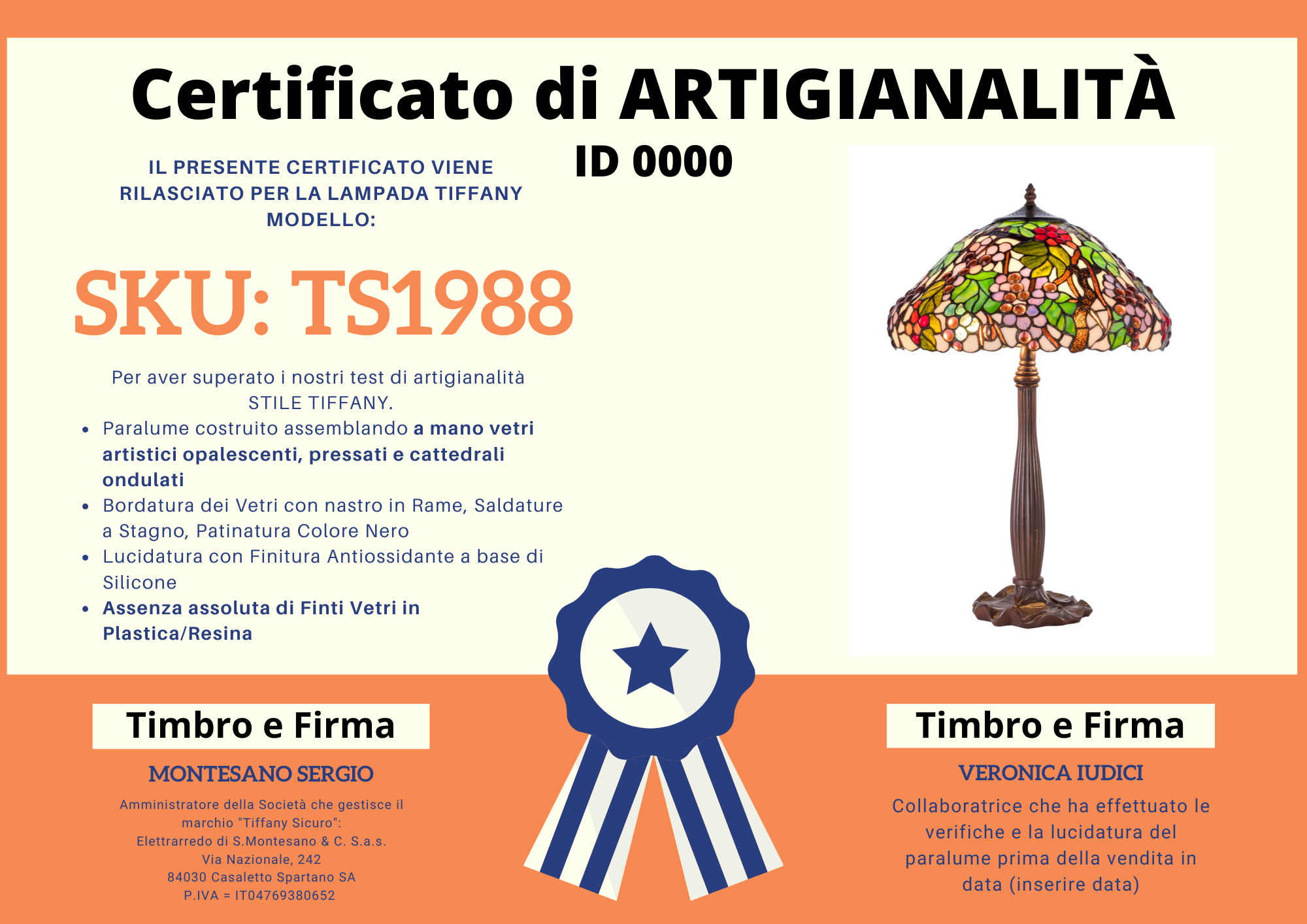Lampada da Tavolo Grappoli di Uva Tiffany, certificato