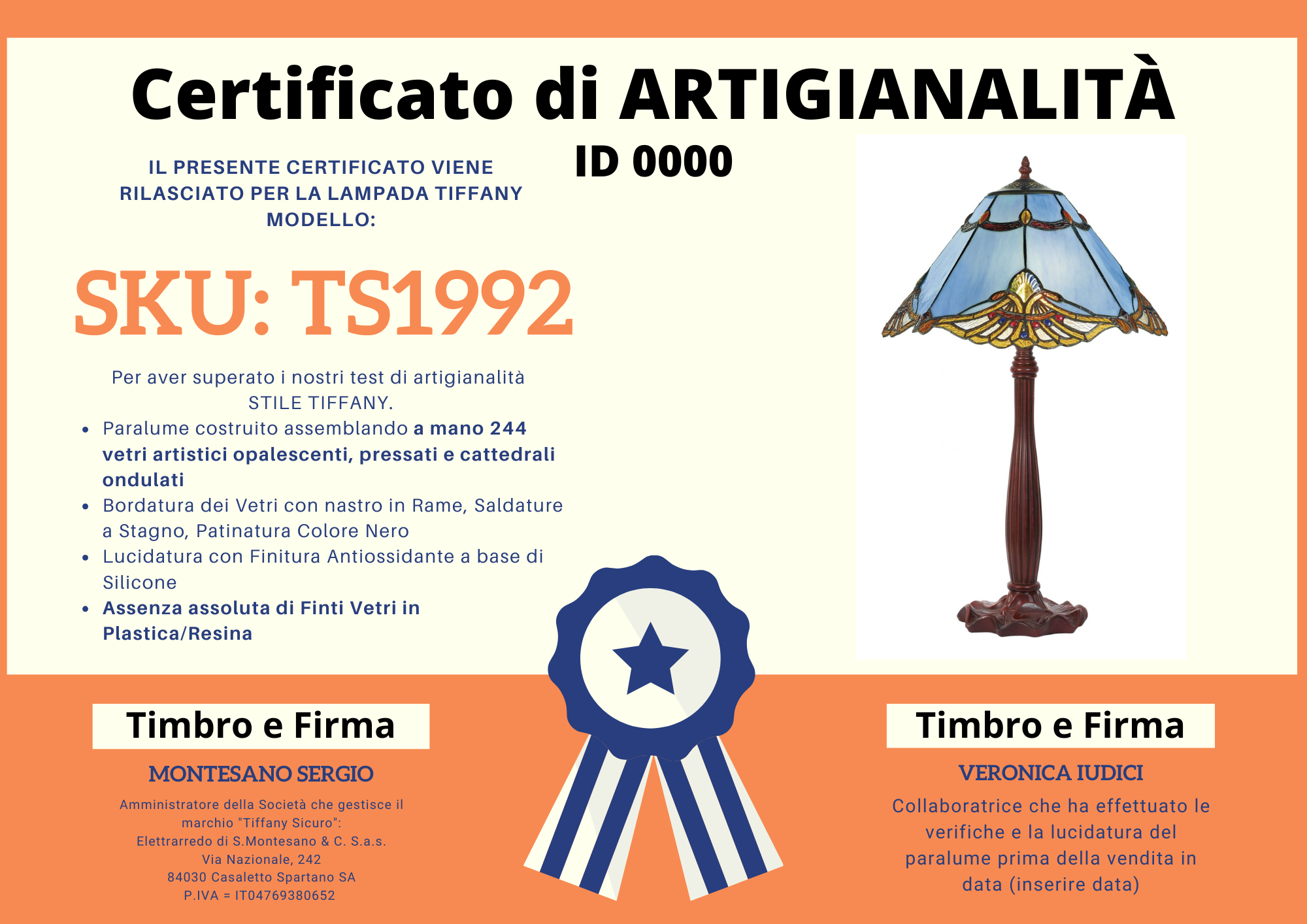Lampada Stile Liberty Celeste da Tavolo Tiffany, 40cm 6 Lampada Stile Liberty Celeste da Tavolo Tiffany, certificato