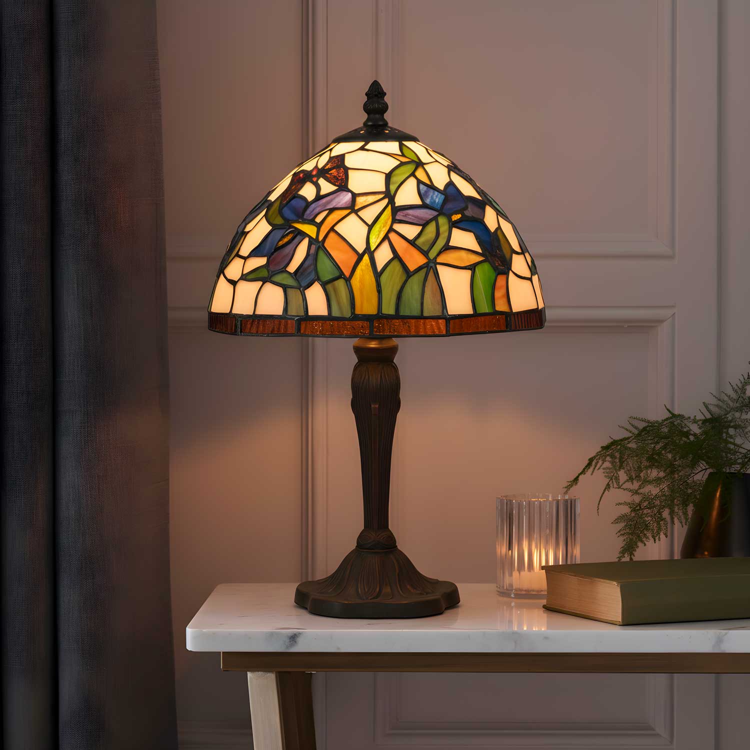 Abat Jour Fiori Blu e Viola Tiffany, 25cm 1 Abat Jour Fiori Blu e Viola Tiffany