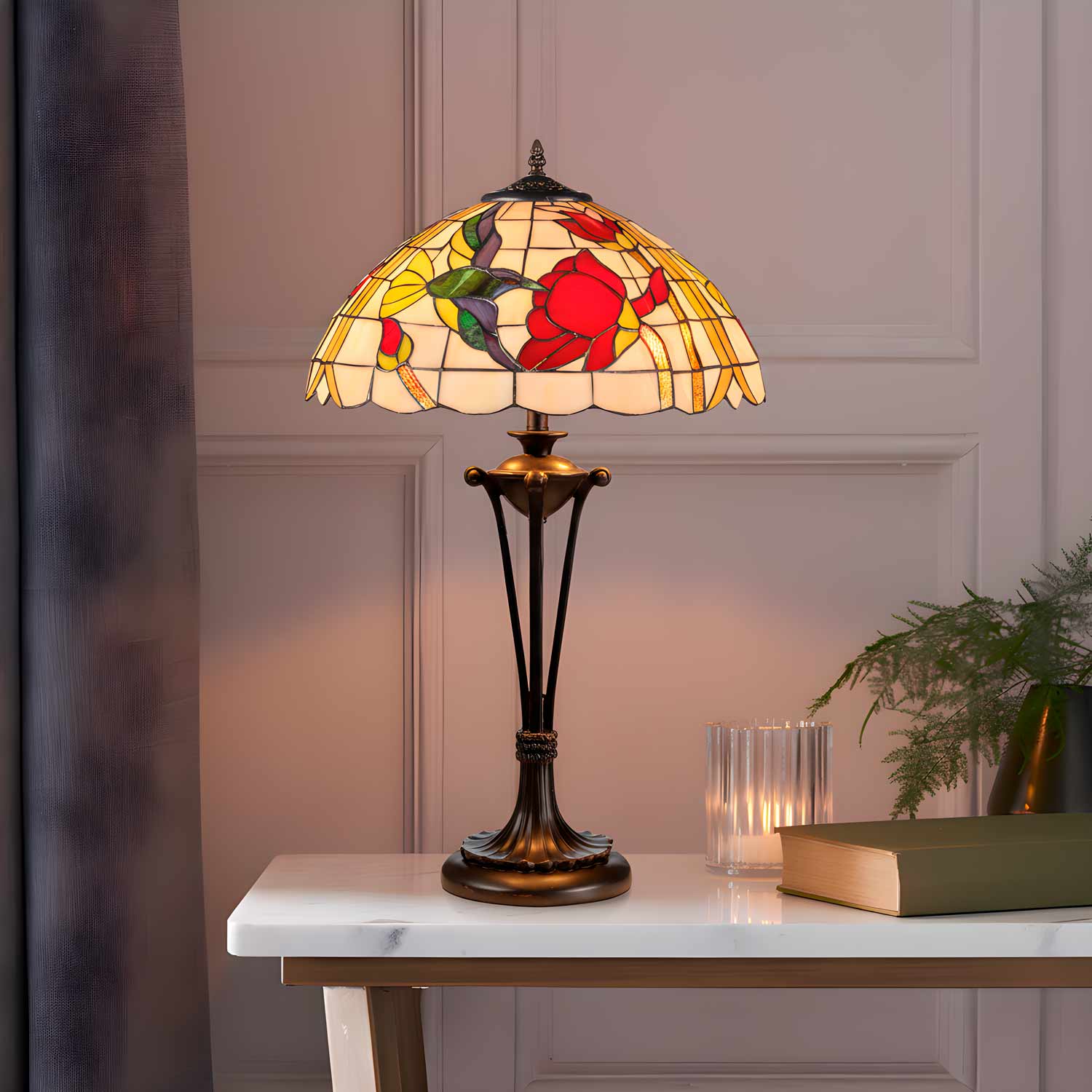 Lampada Fiore e Uccello Tiffany, 40cm 1 Lampada Fiore e Uccello Tiffany