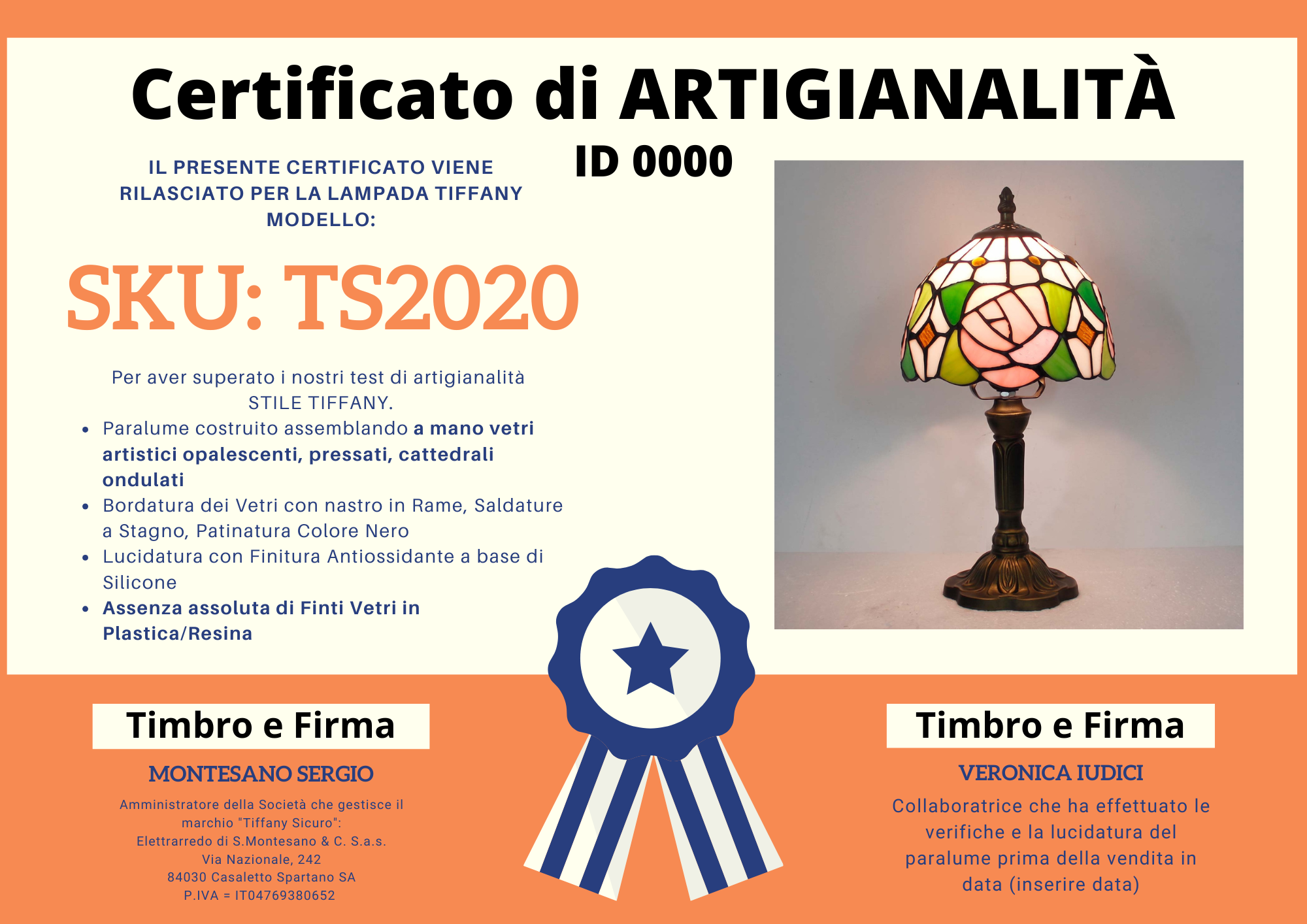 Abat Jour Tiffany con Rose di colore Rosa, certificato