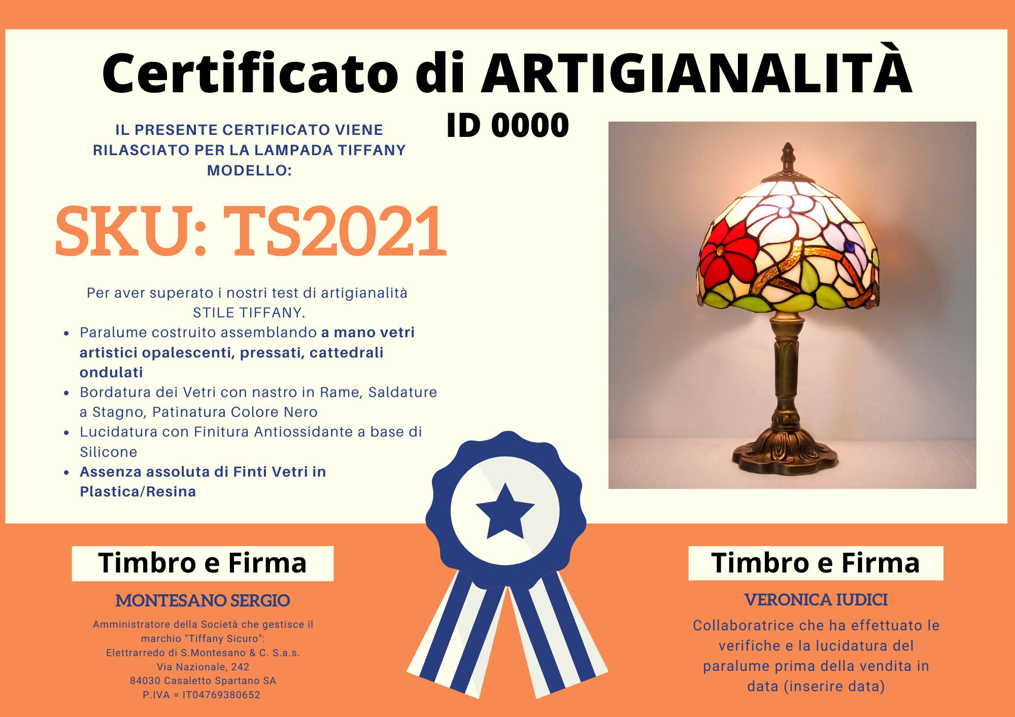 Abat Jour Tiffany con Fiori Colorati, certificato