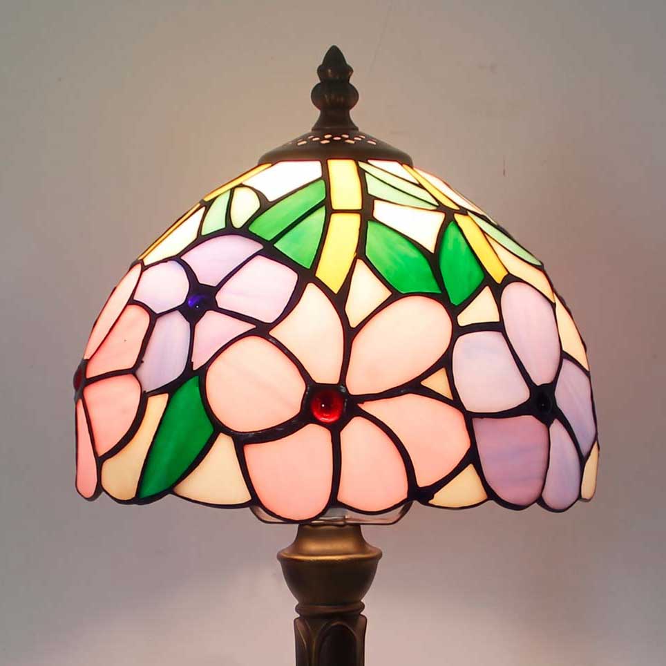 Abat Jour Tiffany con Fiori Rosa e Viola, paralume
