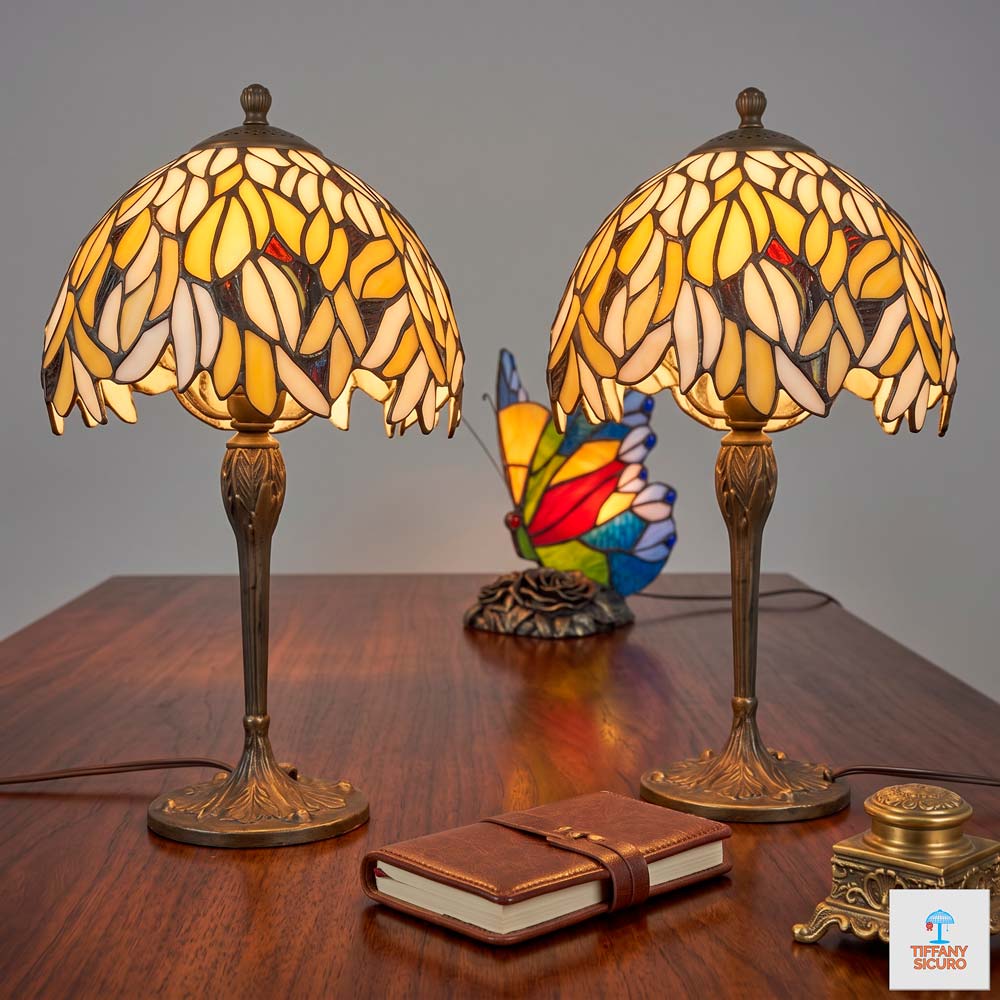 OFFERTA SPECIALE: Coppia di Abatjour Tiffany Foglie (da 20cm) + Abat Jour Farfalla in Regalo