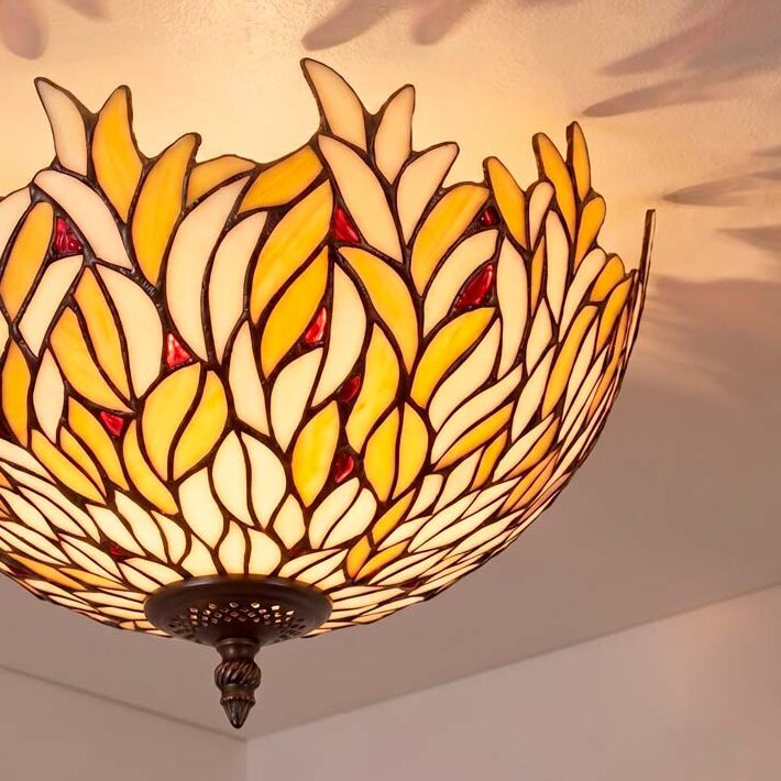 Plafoniera Tiffany Foglie, 40cm 2 Plafoniera Tiffany Foglie dettagli