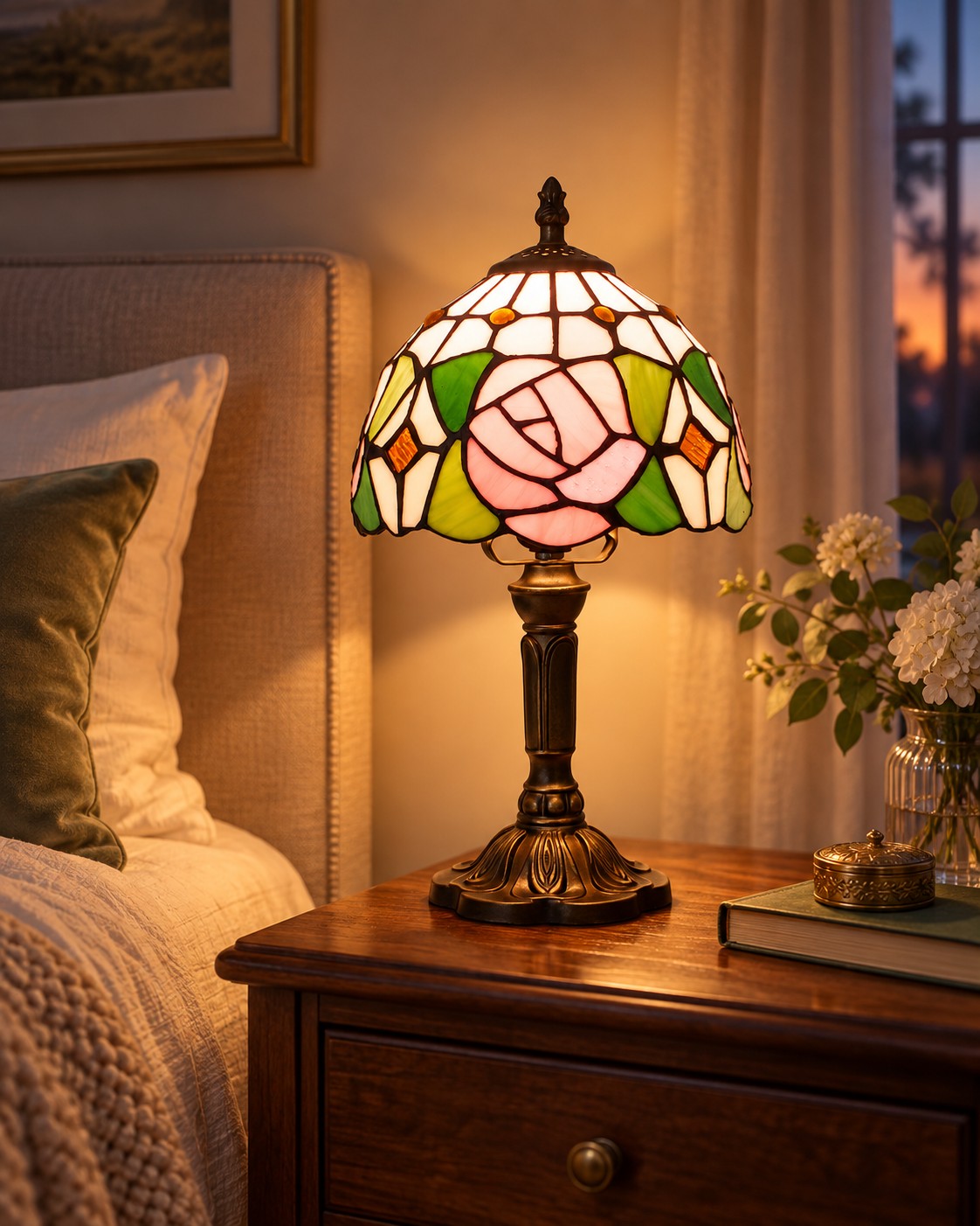 Abat Jour Tiffany con Rose di colore Rosa, 20cm 3 Abat Jour Tiffany con Rose di colore Rosa, 20cm in ambiente