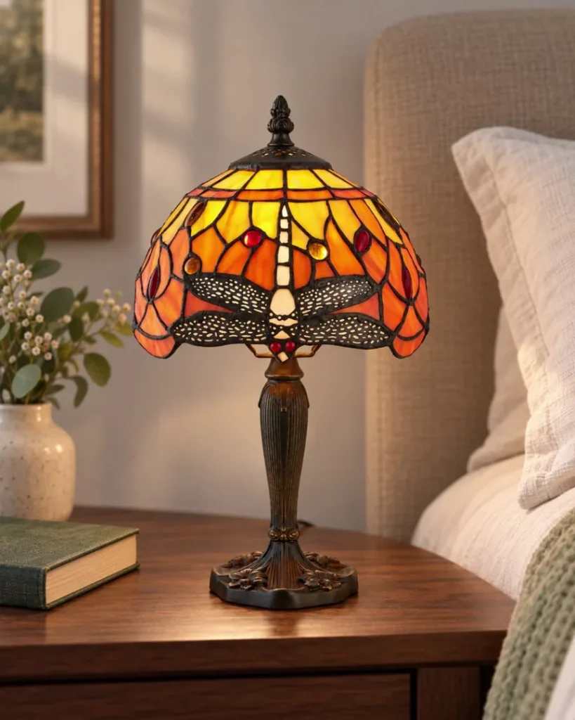 Guarda il video di Abat Jour Tiffany Art Nouveau con Libellule, 20cm