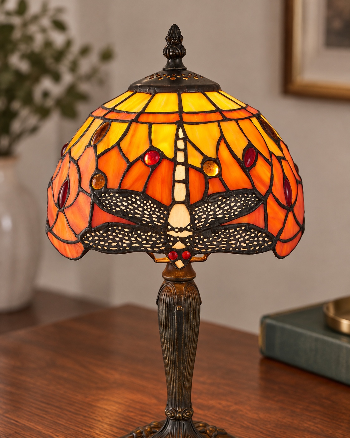 Abat Jour Tiffany Art Nouveau con Libellule, 20cm 11 Lampada Tiffany Art Nouveau TS1072 dettaglio del paralume con libellule