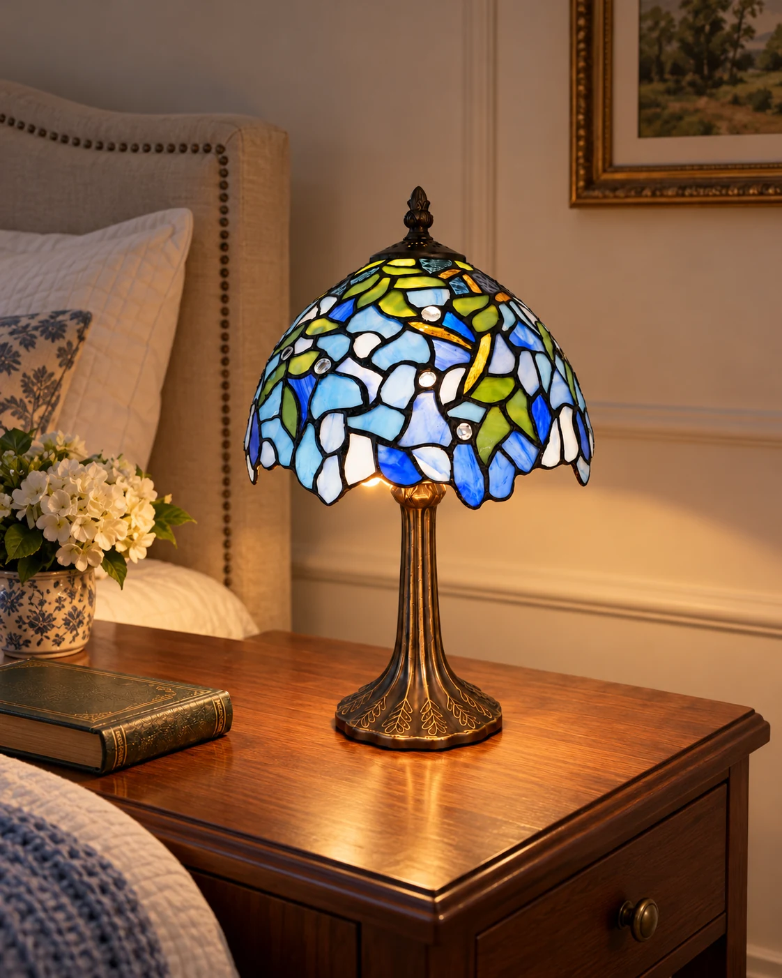 Abatjour Tiffany o Lampada Tiffany da Comodino Viola Azzurra Verde, 25cm 12 Lampada Tiffany TS1113 vista dall’alto