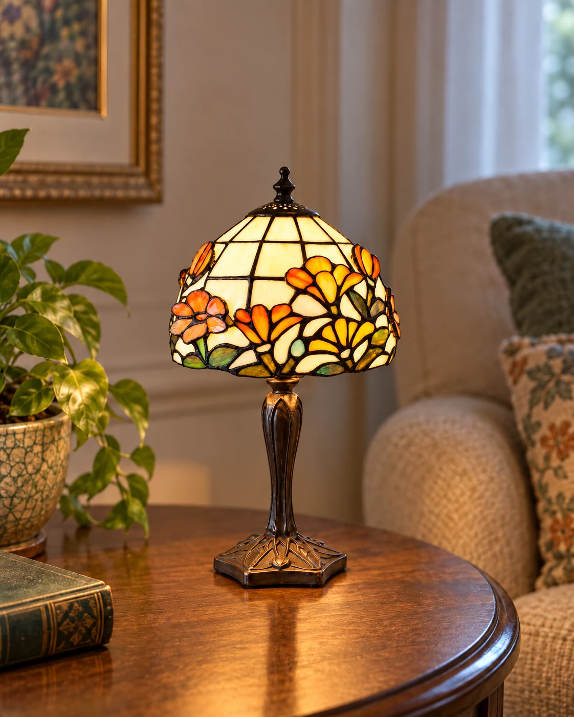 Abatjour Tiffany Floreale con Vetri Rialzati, 20cm 10 Lampada Tiffany TS1121 in soggiorno